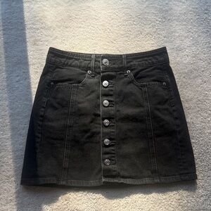 American Eagle Black Button-Up Denim Skirt